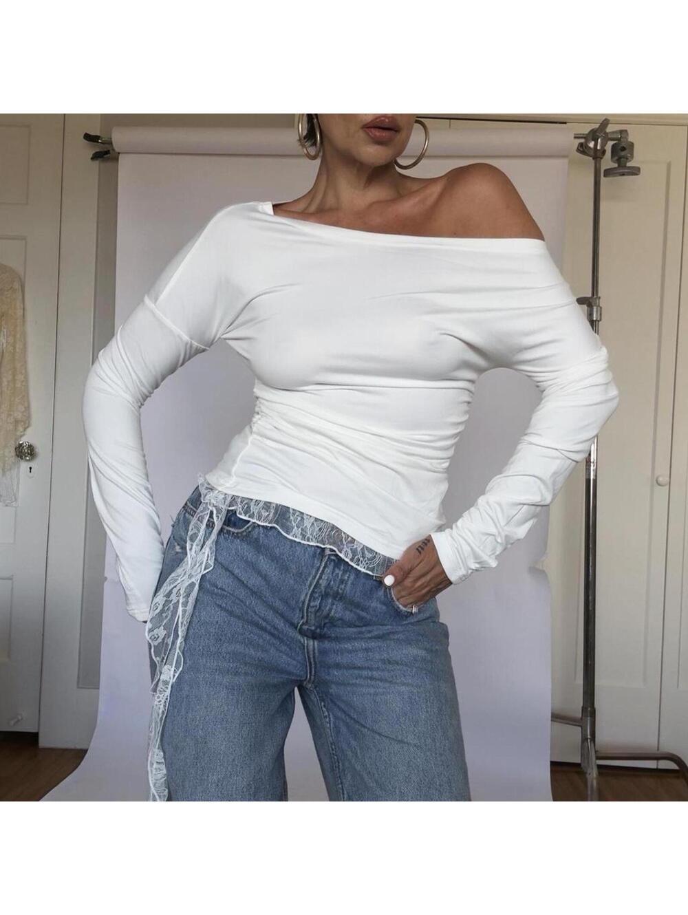 White lace long sleeve top
